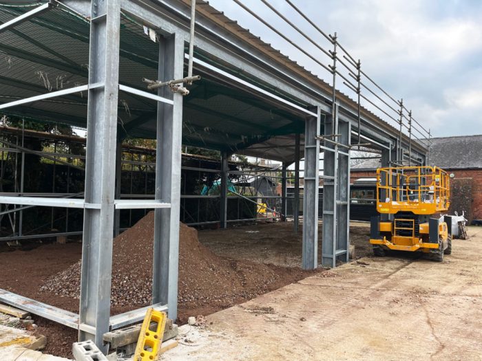 Steel frames erected for industrial buildings on rural estate
